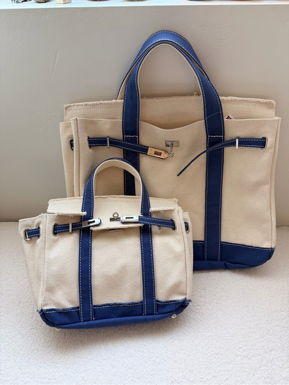 Boatkin Style Large & Mini Canvas Boat Tote Bag Navy Blue with Silver Hardware - Picture 8 of 8